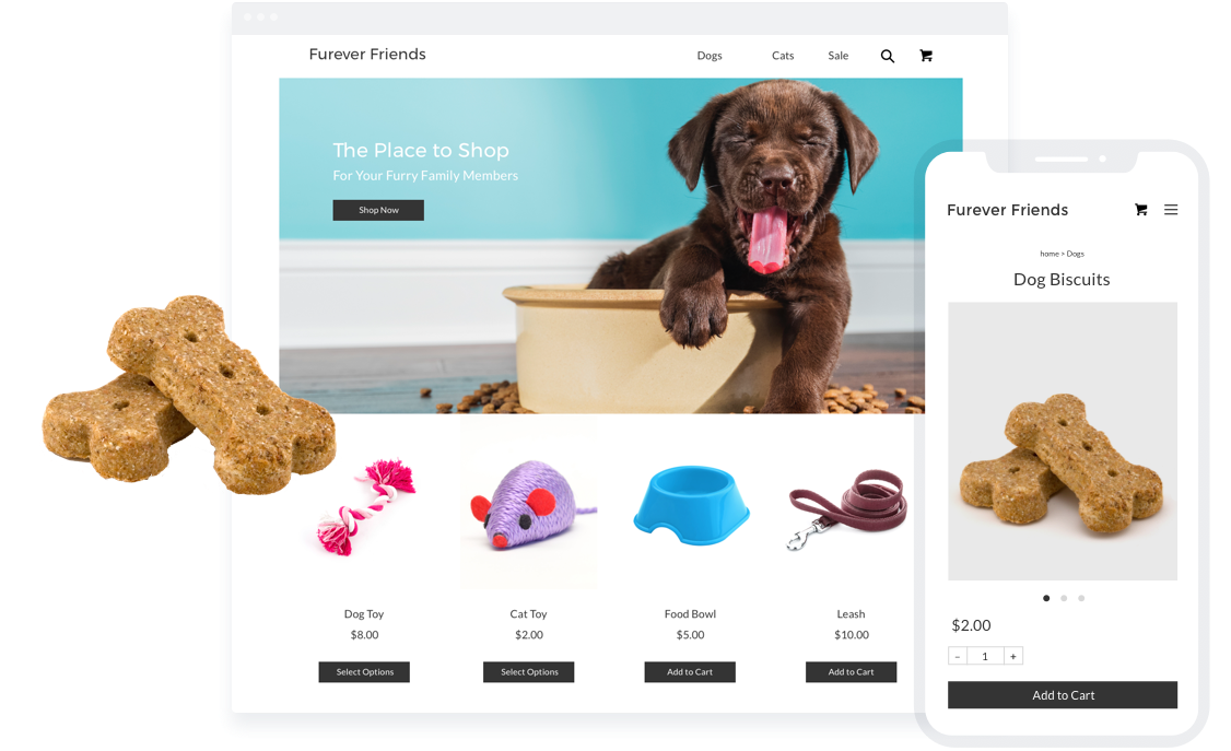 Sell pet supplies with an online store.